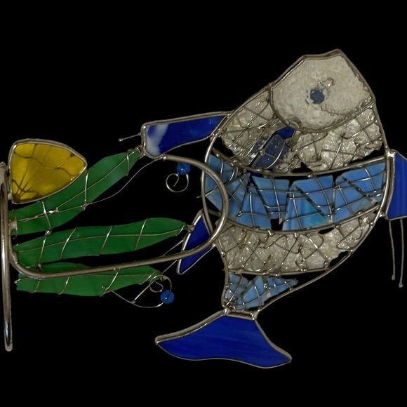 Multi-Colored Stained Glass Mosaic Fish Figurine/Art on Metal Stand - Picture 2 of 11